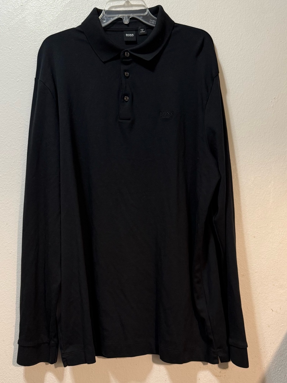 Hugo Boss Men's Black Structured Cotton Polo Shirt Long-Sleeve XXL